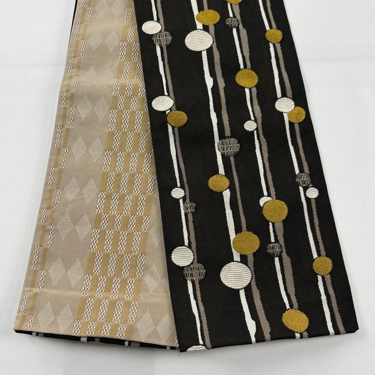 半幅帯 優品 丸 よろけ縞 焦茶色 化繊