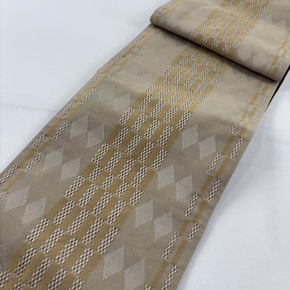  半幅帯 優品 丸 よろけ縞 焦茶色 化繊 半巾 半幅 小袋帯 帯