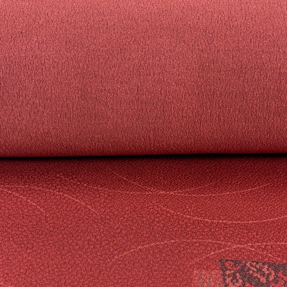  反物 秀品 小紋 草花 芝 縮緬 赤茶 正絹 小紋 着物反物