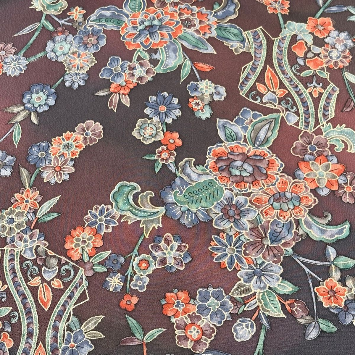反物 秀品 小紋 草花 花唐草 ぼかし 茶紫 正絹