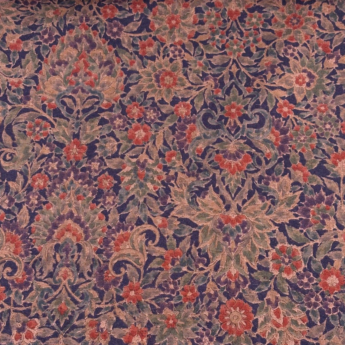 反物 秀品 小紋 紬地 証紙 草花 草木更紗染 茶紫 正絹