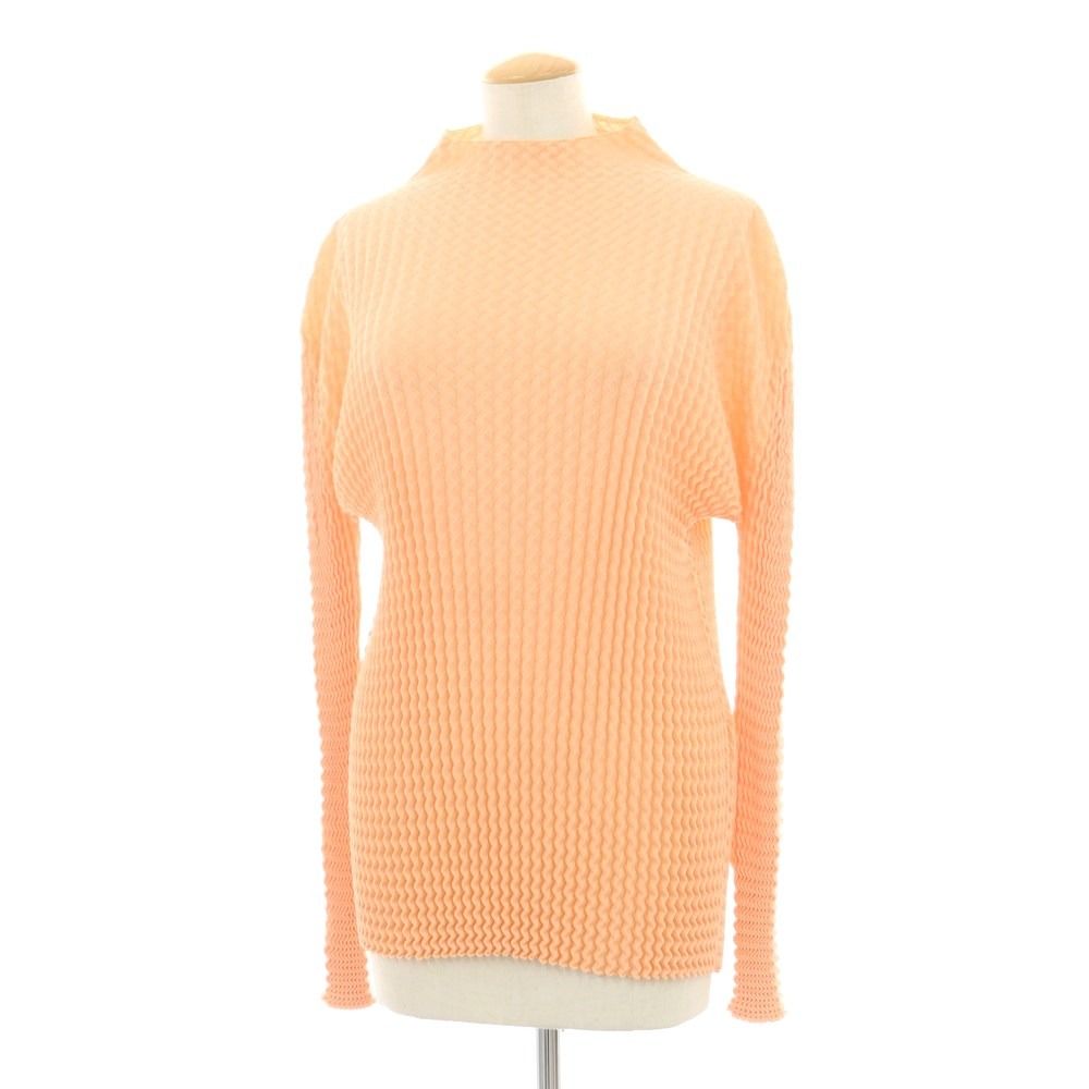 イッセイミヤケ ISSEY MIYAKE 秋冬 プリーツ加工 ニットカットソー ライトオレンジ サイズ表記なし L位 レディース