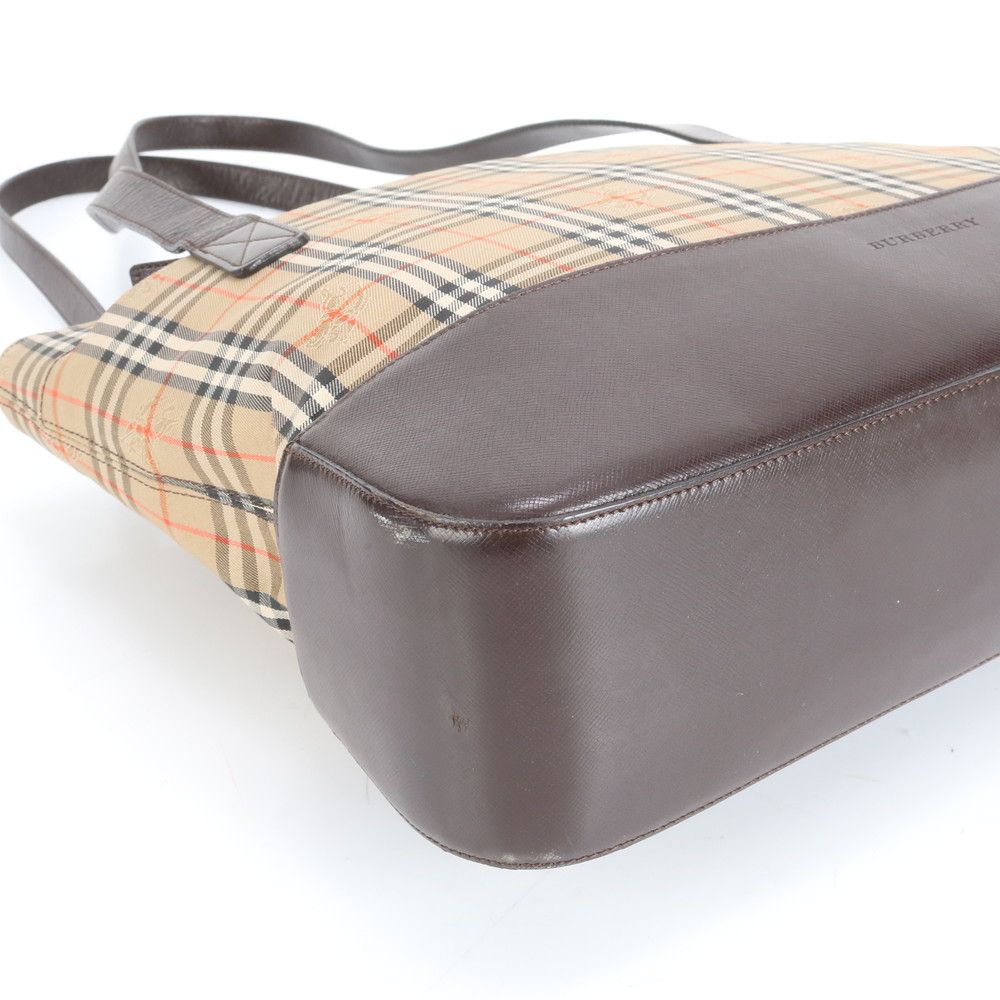 定価10万✨バーバリー トートバッグ ノバチェック ホース レザー ブラウン 美品 バーバリー ノバ チェック シャドーホース レザー トート バッグ