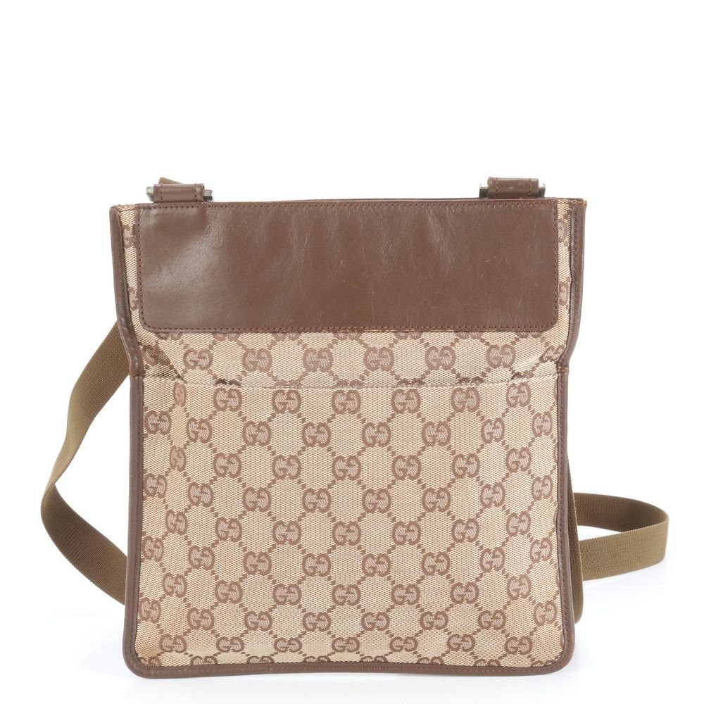 美品 グッチ GG キャンバス レザー ショルダーバッグ 斜め掛け