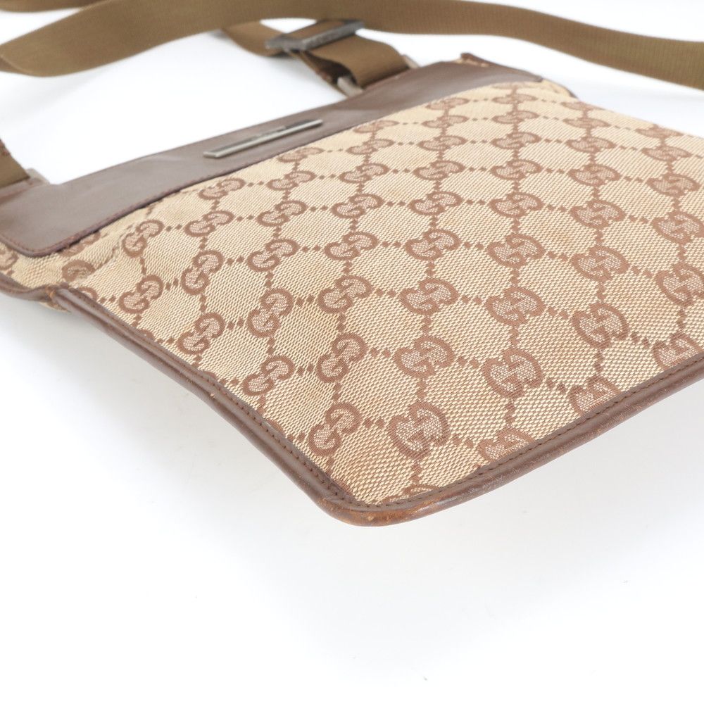 美品 グッチ GG キャンバス レザー ショルダーバッグ 斜め掛け