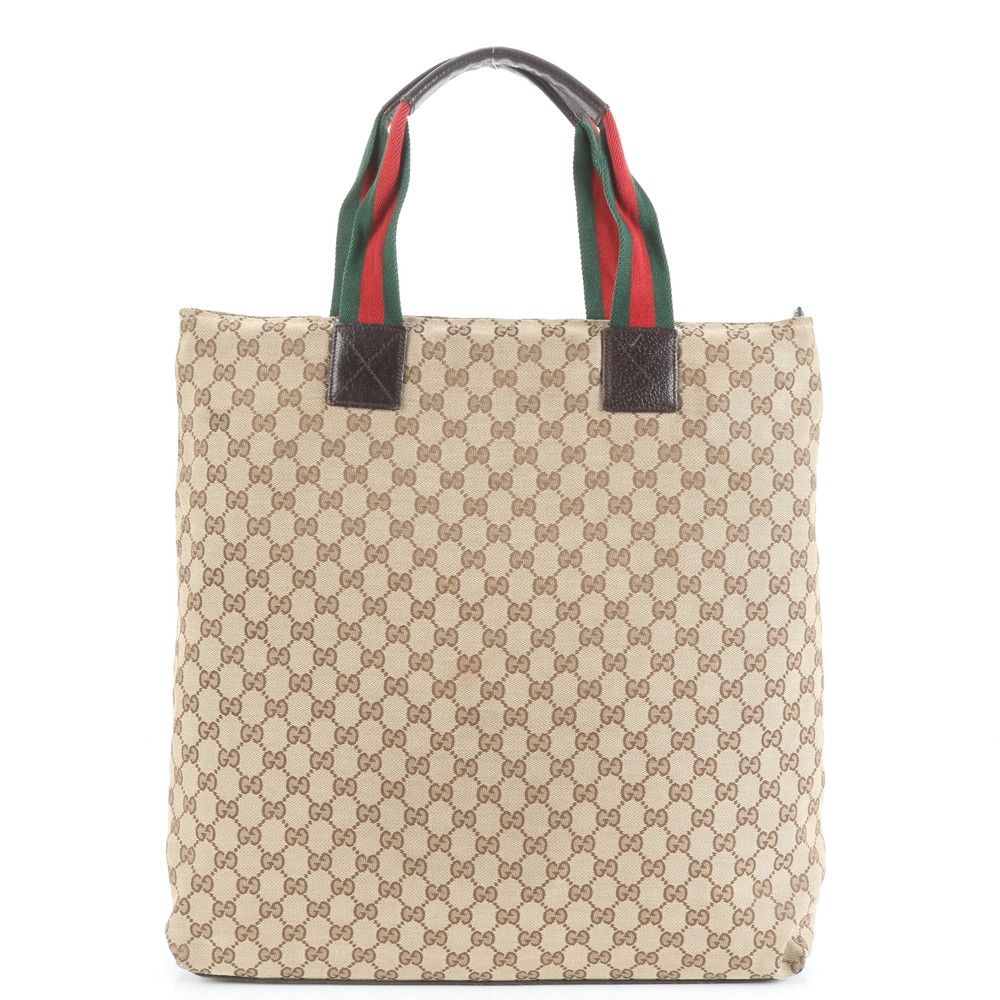 GUCCI　グッチ　トートバッグ　シェリーライン　キャンバス　レザー 極美品 グッチ GG キャンバス シェリー ライン レザー トート バッグ