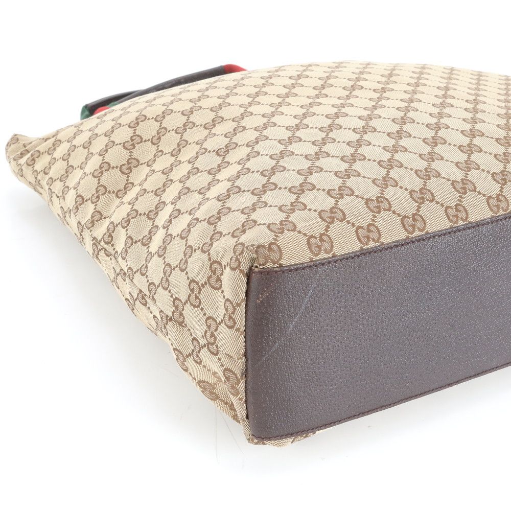 極美品 グッチ GG キャンバス シェリー ライン レザー トート バッグ