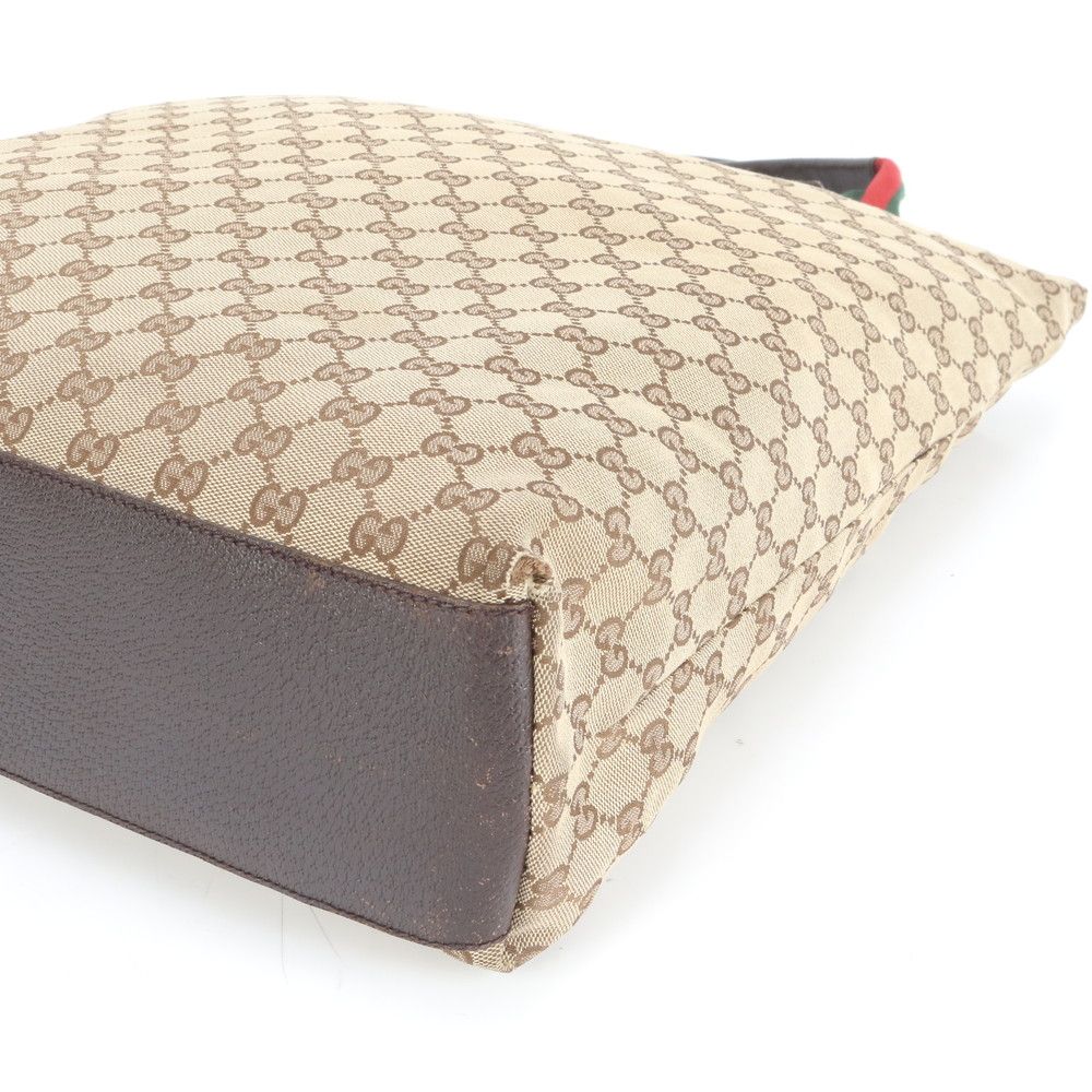 極美品 グッチ GG キャンバス シェリー ライン レザー トート バッグ