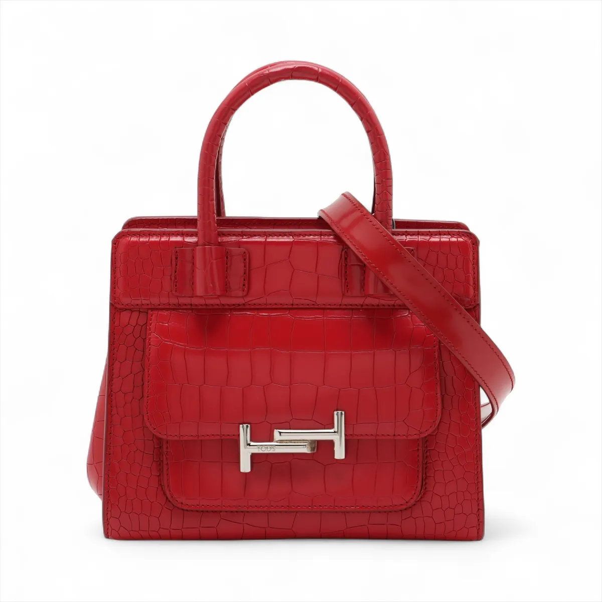 新品同様 トッズ ダブルT クロコダイル エンボス レザー 2WAY