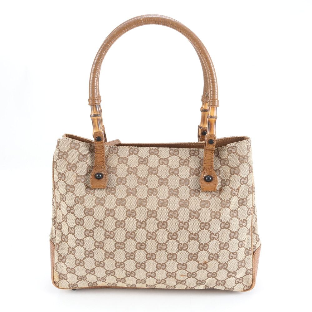 極美品 グッチ GGキャンバス バンブー 112526 レザー トート バッグ