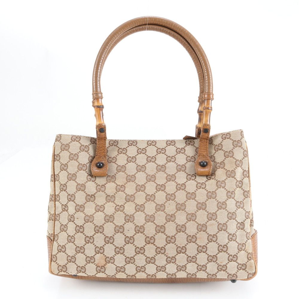 極美品 グッチ GGキャンバス バンブー 112526 レザー トート バッグ