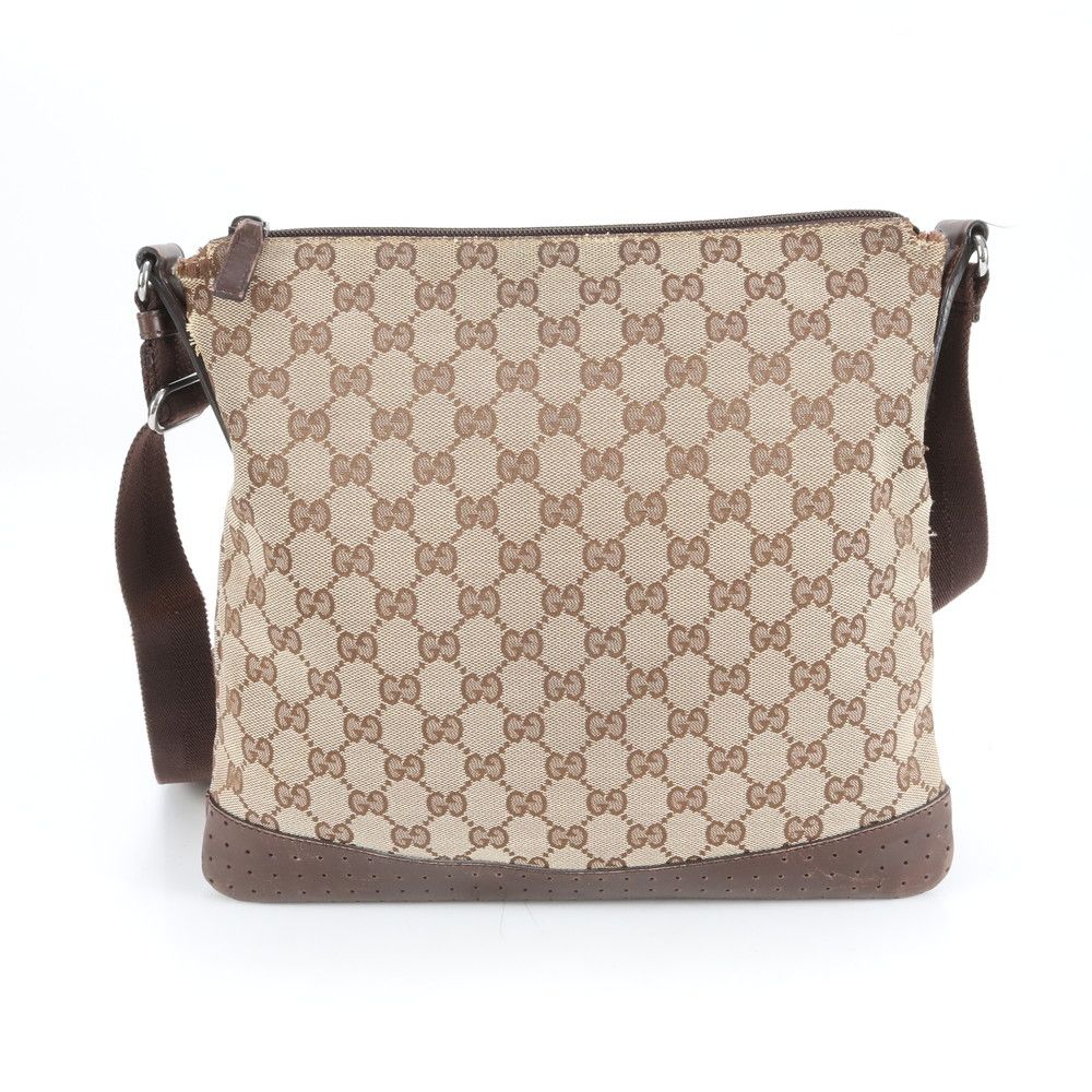極美品 グッチ GGキャンバス 145857 レザー ショルダーバッグ 斜め掛け