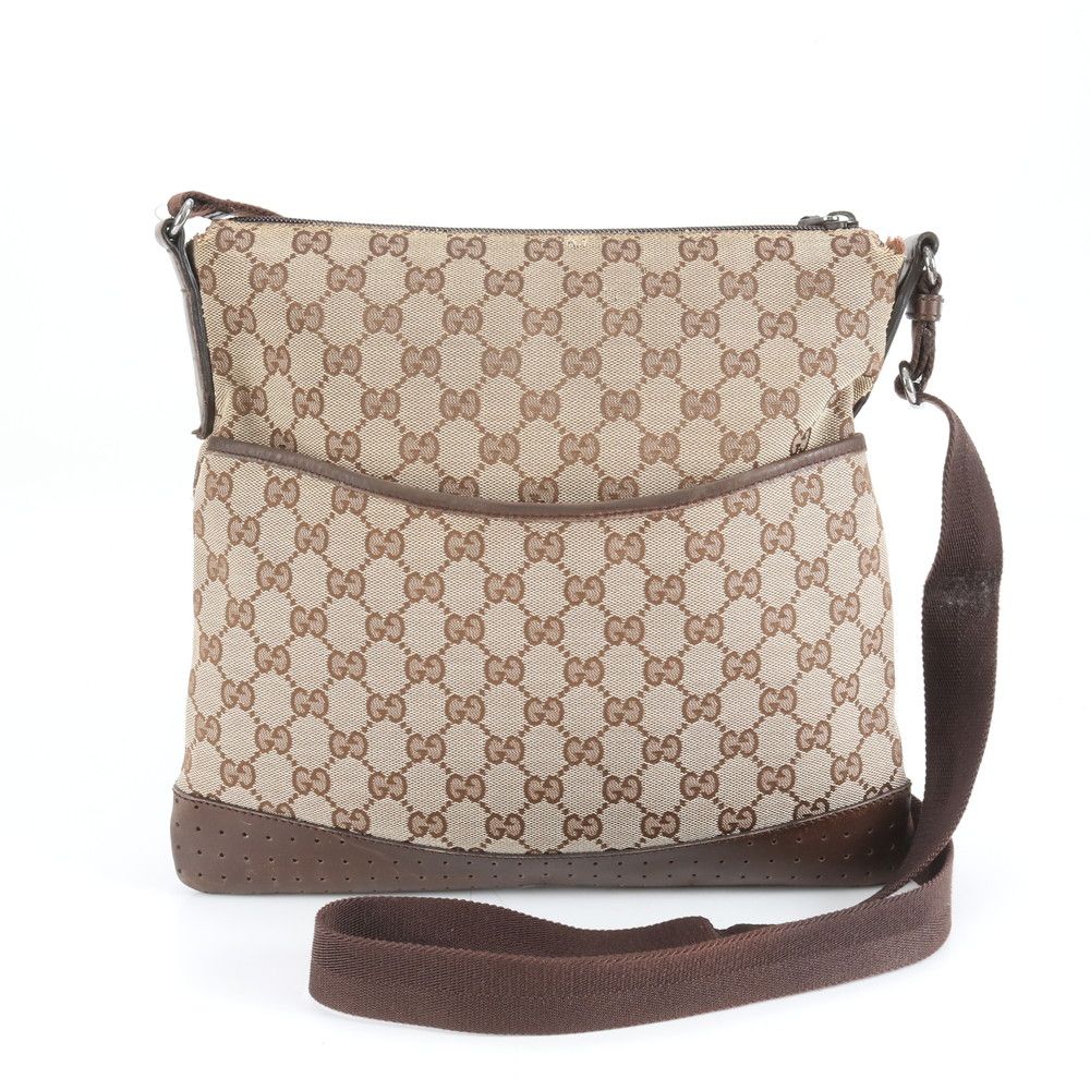 極美品 グッチ GGキャンバス 145857 レザー ショルダーバッグ 斜め掛け