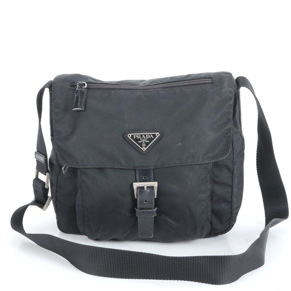 【極美品】PRADA テスートナイロン　スマホショルダーバッグ　三角ロゴ　ブルー 極美品】PRADA テスートナイロン スマホショルダーバッグ 三角ロゴ