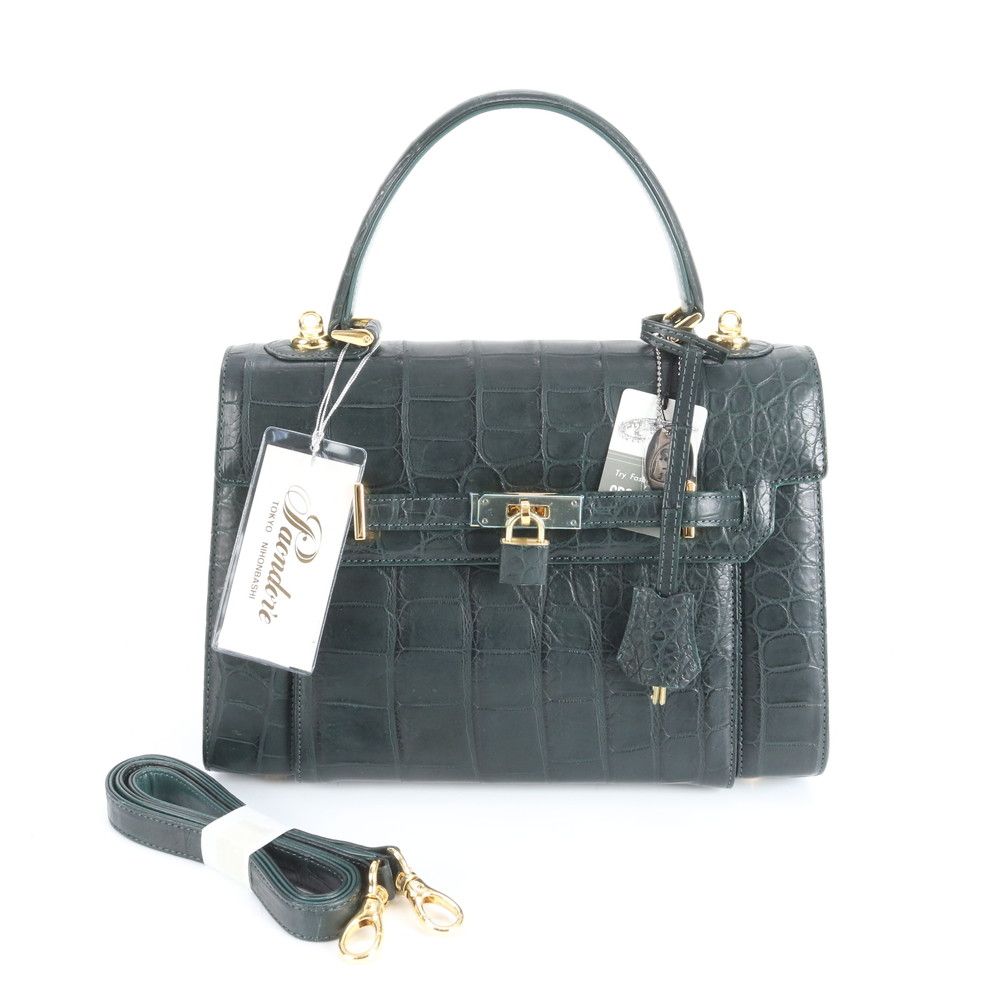 新品同様 JRA認定 東京 日本橋 クロコダイル レザー 2WAY ハンドバッグ