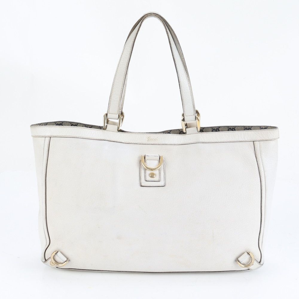 Gucci トートバッグ A4 レザー 美品 グッチ アビー ホワイト 141472 レザー トート バッグ 肩掛け