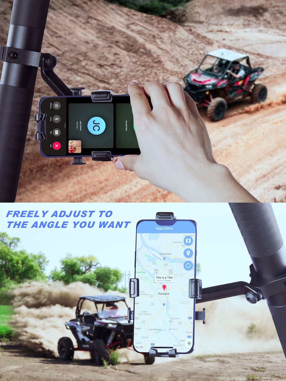 ZIDIYORUO UTV 携帯電話マウント 1.75インチ~2インチのロールケージ用 | Polaris RZR Can Am用アルミニウム合金ホルダー | 4.7インチ~6.8インチのスマートデバイスに対応 | UTV/SXSロールバーにしっかりと