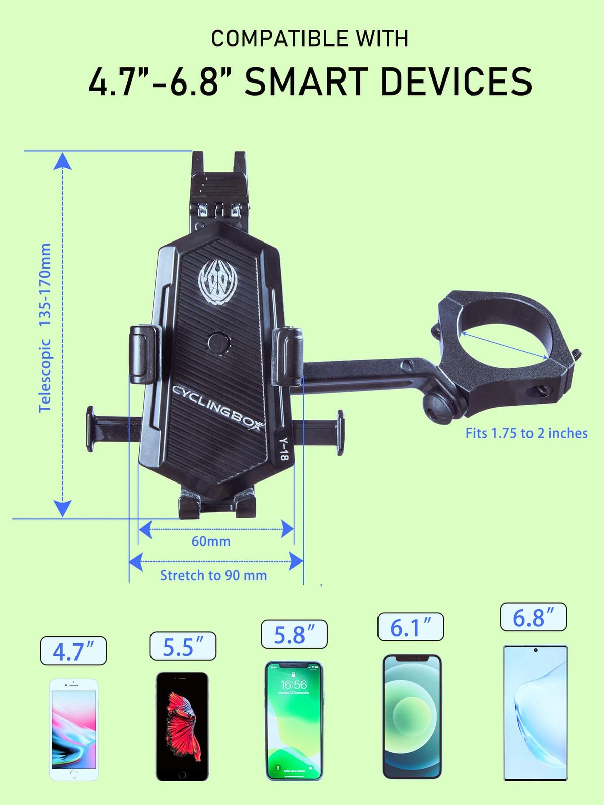 ZIDIYORUO UTV 携帯電話マウント 1.75インチ~2インチのロールケージ用 | Polaris RZR Can Am用アルミニウム合金ホルダー | 4.7インチ~6.8インチのスマートデバイスに対応 | UTV/SXSロールバーにしっかりと