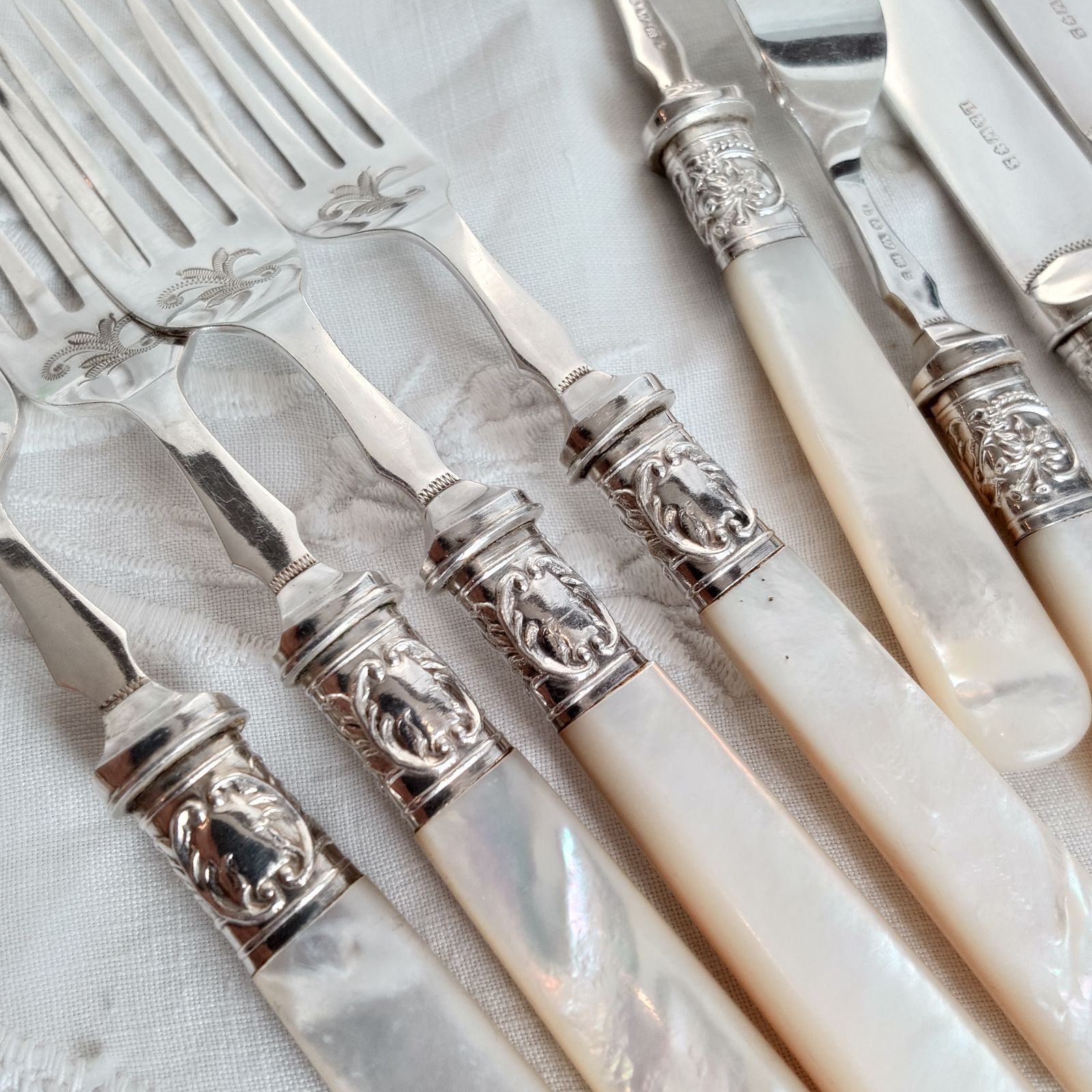  イギリス製 アンティーク 白蝶貝デザートカトラリーセット マザーオブパール カトラリーセット カトラリー(スプーン等)