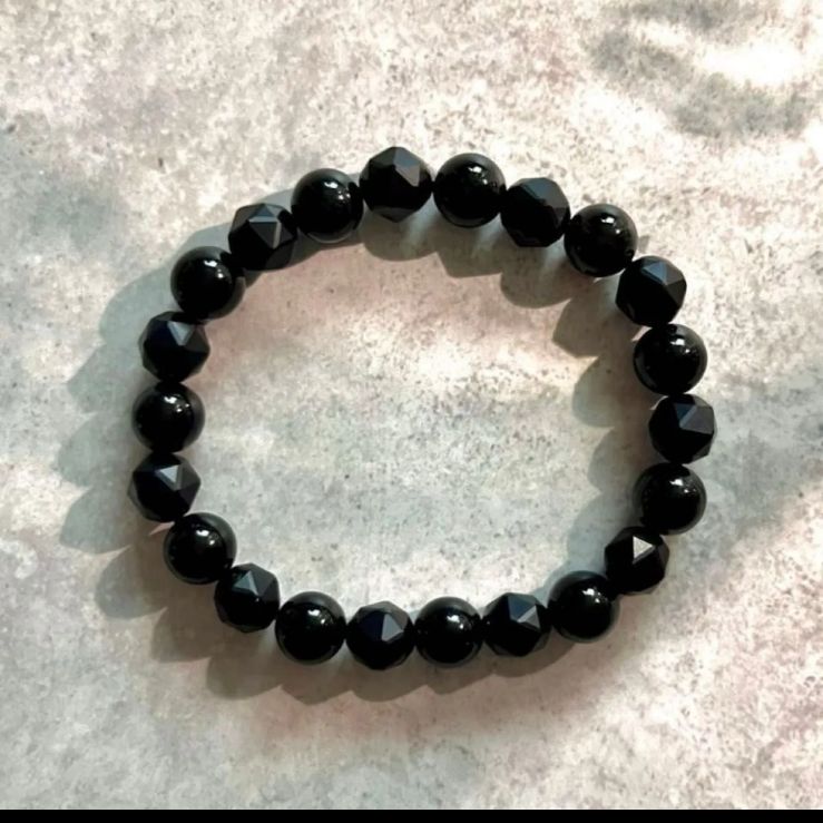 天然石ブレスレット チベット産モリオン 黒水晶 AAA シンプル モリオン