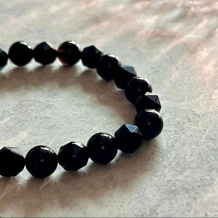 天然石ブレスレット チベット産モリオン 黒水晶 AAA シンプル モリオン