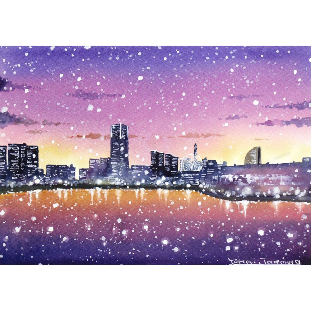 原画）雪の横浜・みなとみらい【A5サイズ／水彩画／#2864】 - メルカリ