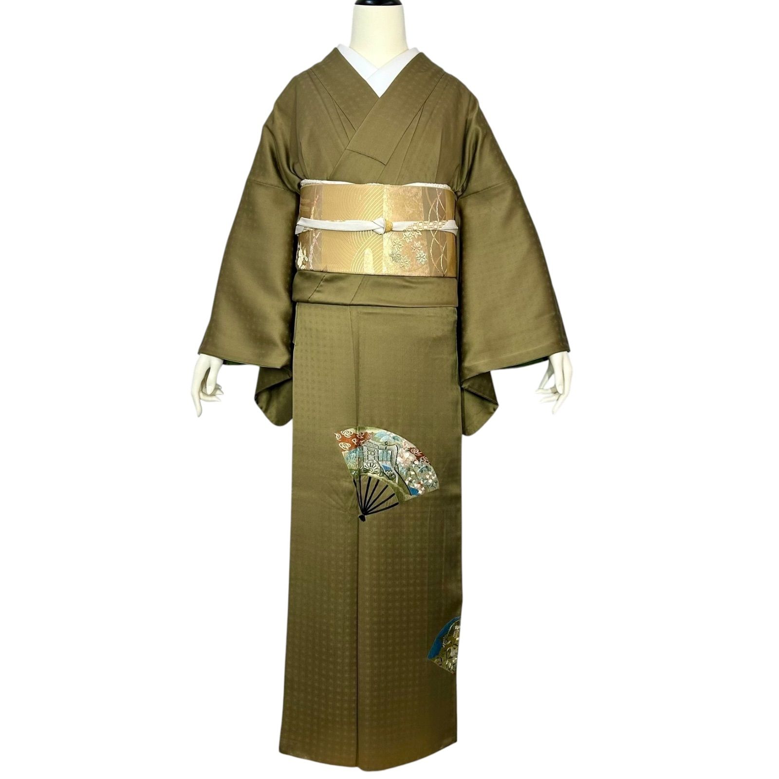 正絹三つ紋家紋金彩駒刺繍色留袖、長襦袢、袋帯セット 値下 新品