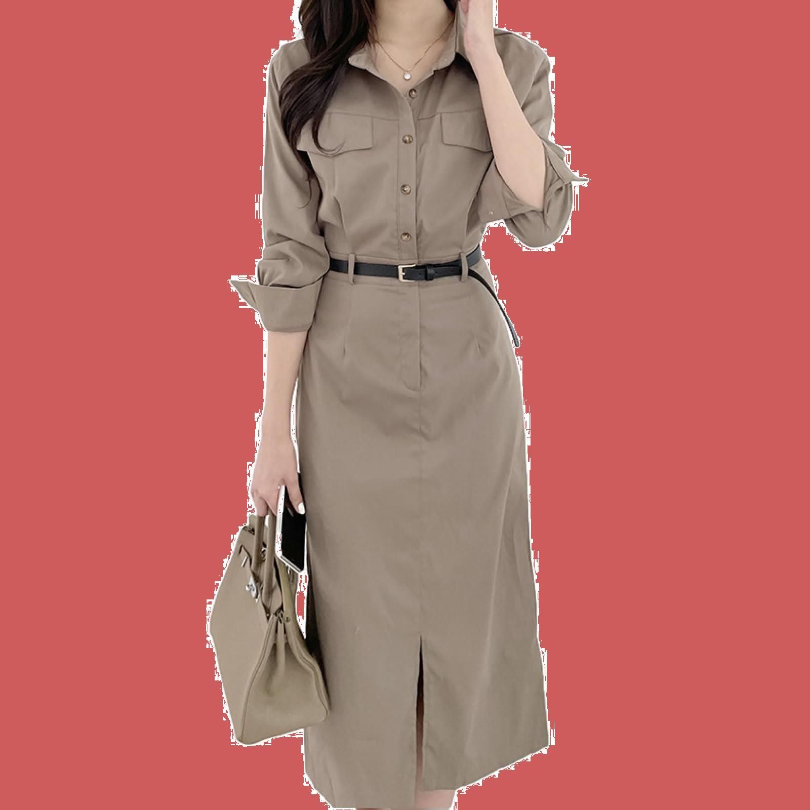 スリット BN234 トレンチ きれいめ 丈 膝下 秋 春 レディース ワンピース セレクト] [ビーエヌワン