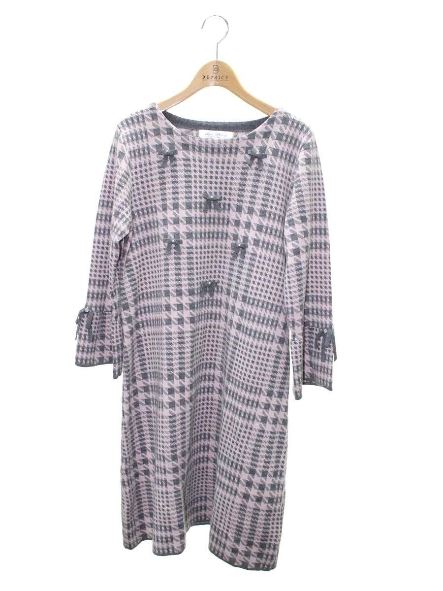 スーパービューティー ワンピース 42 ピンク グレー ニット リボン