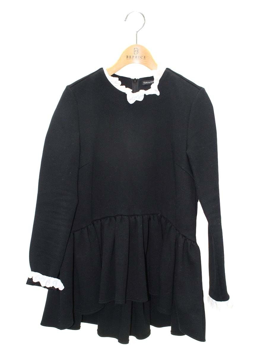 ツルバイマリコオイカワ 2218151 カットソー F ブラック ペプラム レース