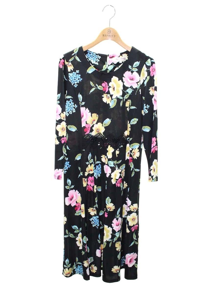 スーパービューティー ワンピース 40 ブラック フラワープリント レース ストーン ITWEDKLATVWS