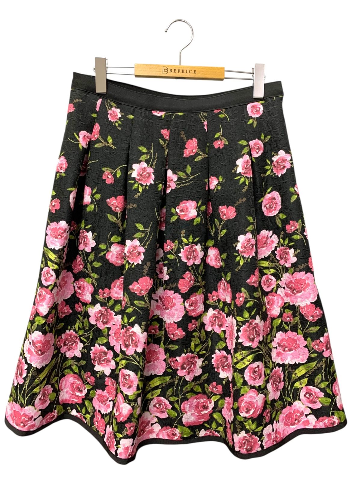 エムズグレイシー 237521 スカート 44 ブラック フラワーモチーフ タックフ