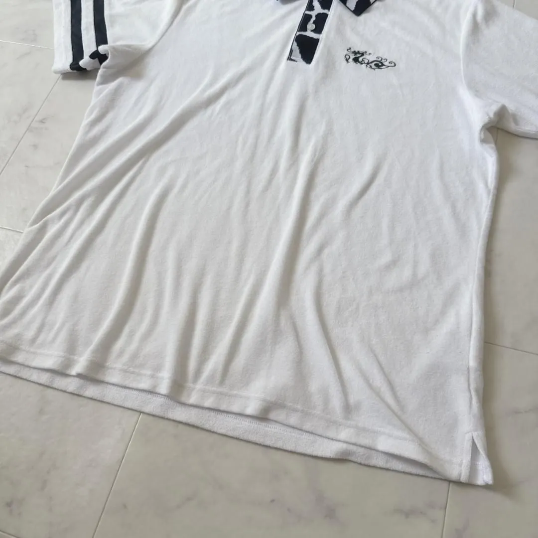 ダンスウィズドラゴン ポロシャツ 白×黒 パイル地 ブラック 4 ダンス