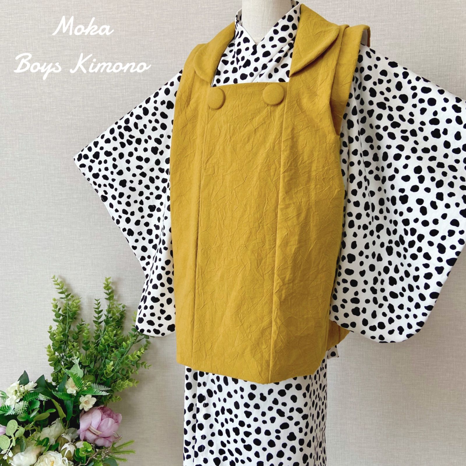 七五三 男の子 3歳 着物＆被布コート ダルメシアン マスタード ハンドメイド