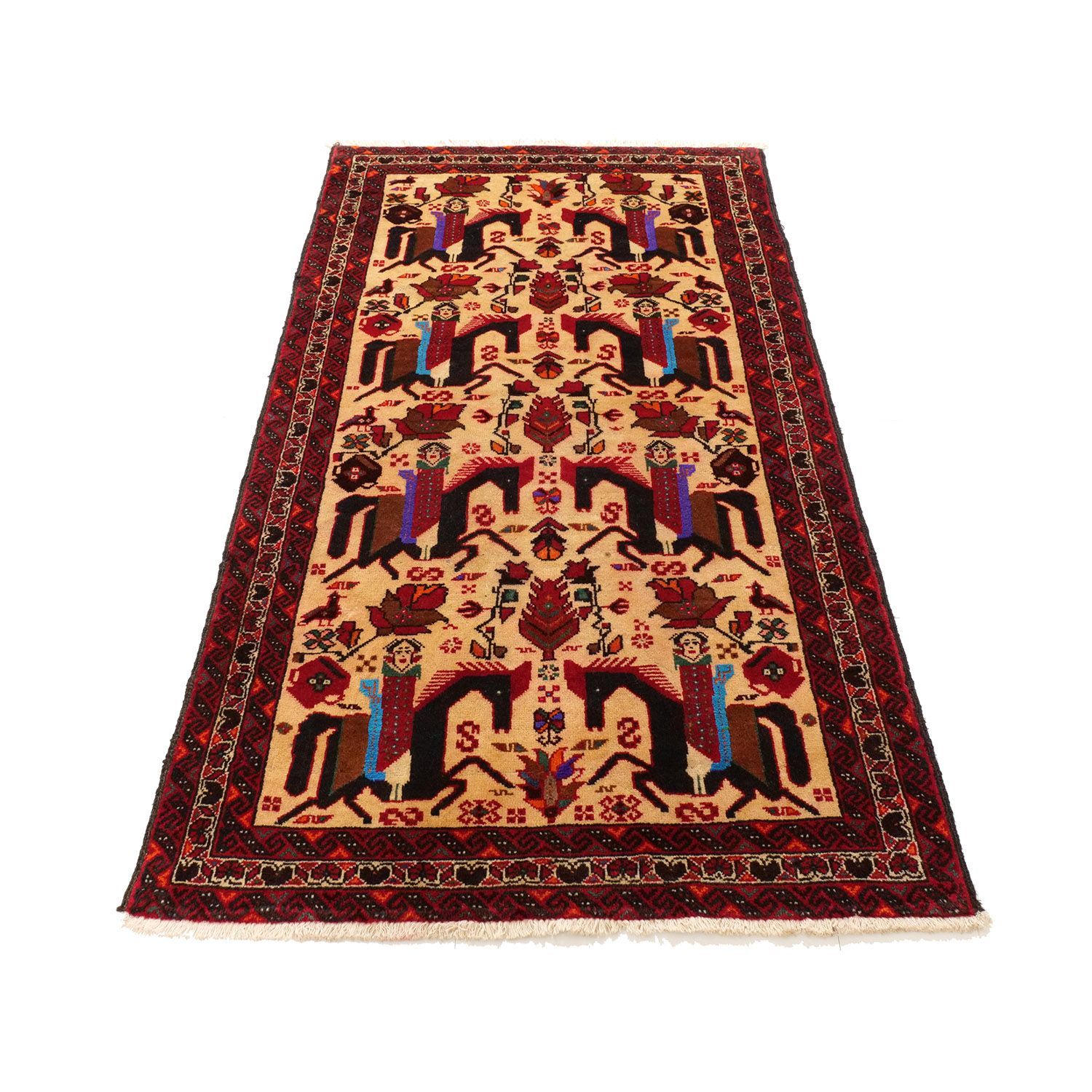 カシュガイ 1960年代 1930×1020 セミアンティーク 乗馬人物文様 ウール