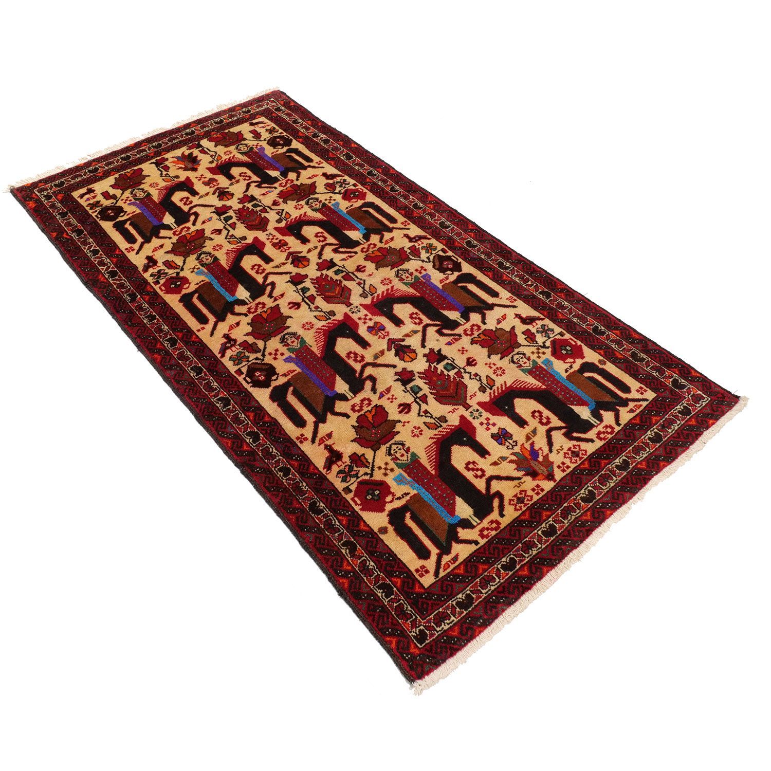 カシュガイ 1960年代 1930×1020 セミアンティーク 乗馬人物文様 ウール