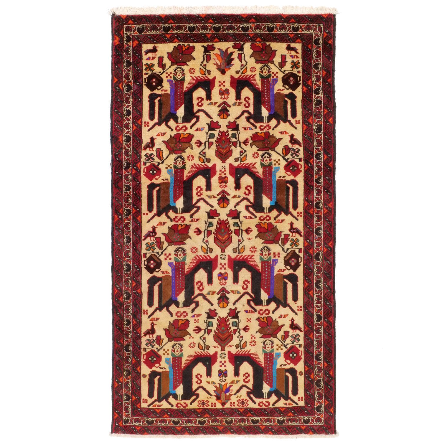 カシュガイ 1960年代 1930×1020 セミアンティーク 乗馬人物文様 ウール