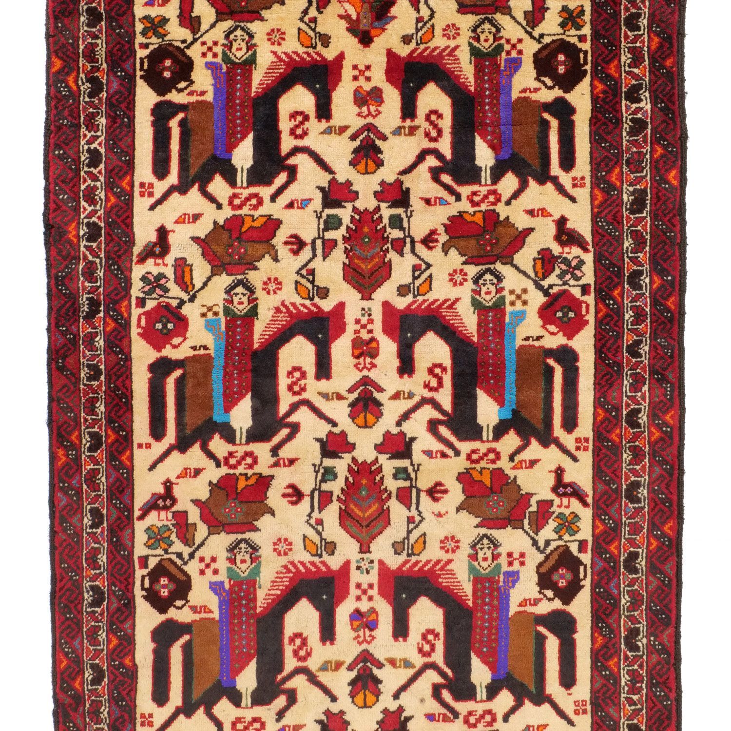 カシュガイ 1960年代 1930×1020 セミアンティーク 乗馬人物文様 ウール