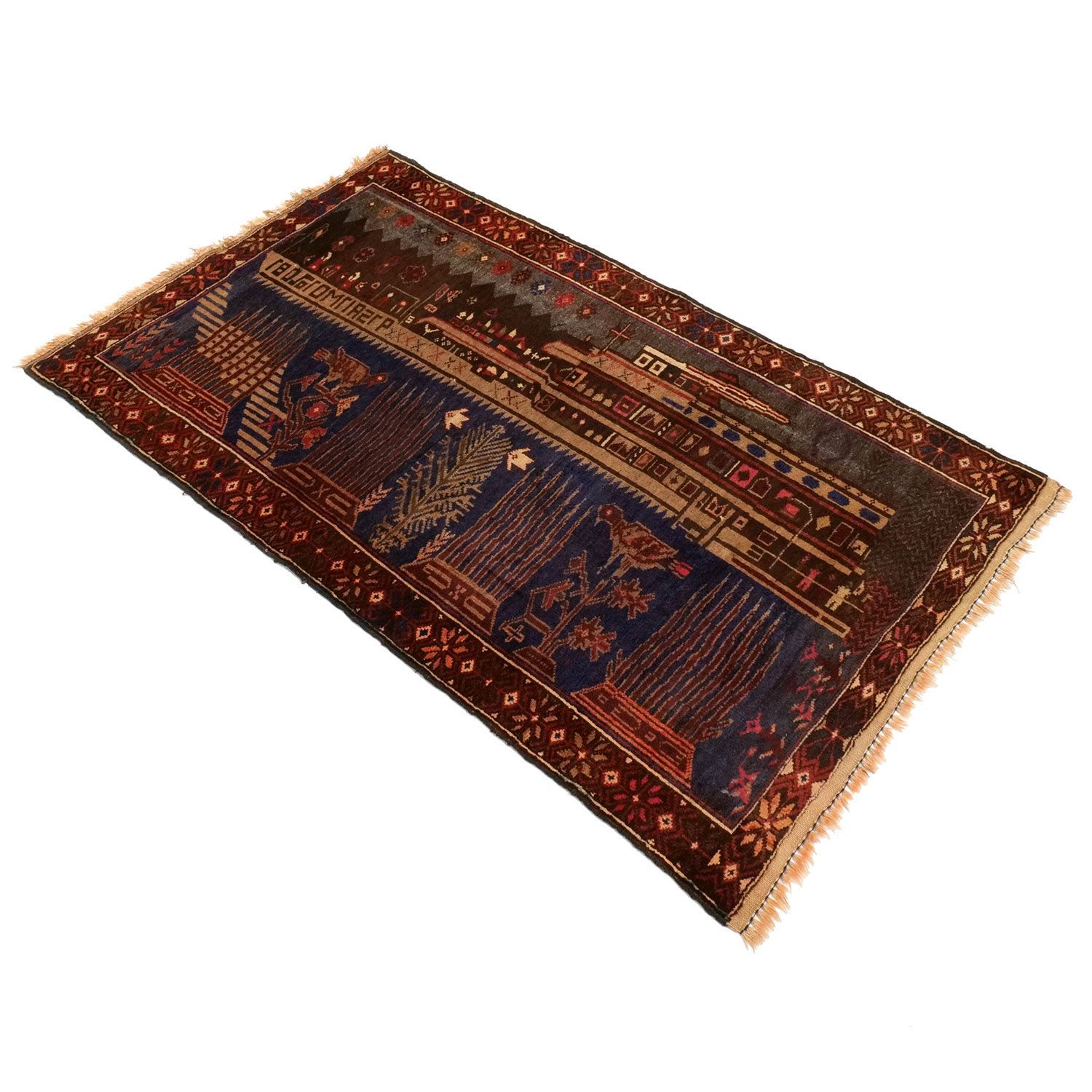 アフガニスタン 1960年代 1480×890 セミアンティーク ピクトリアルラグ