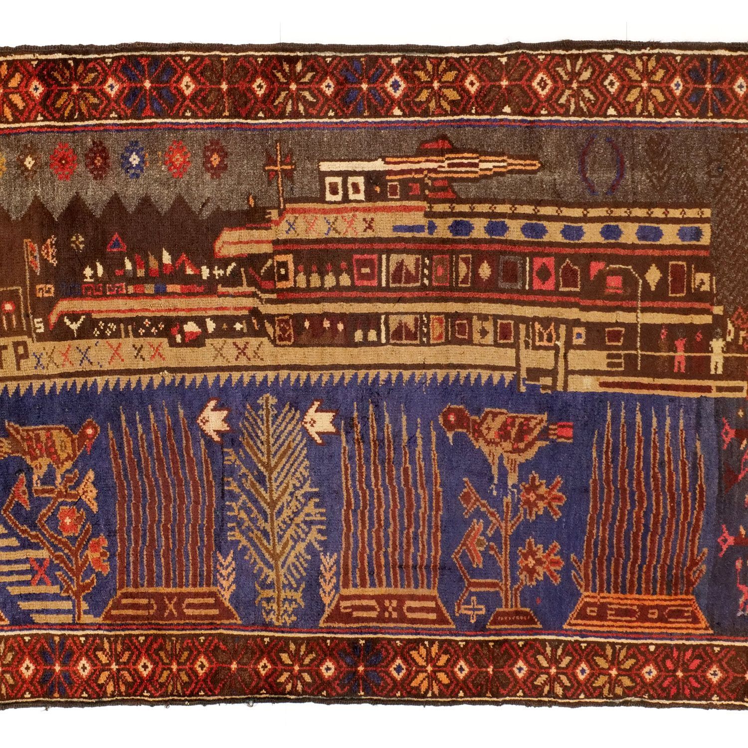 アフガニスタン 1960年代 1480×890 セミアンティーク ピクトリアルラグ