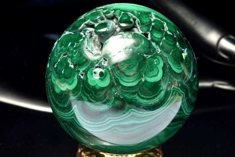 1点物】高発色◇魔除け マラカイト(孔雀石) 50mm 丸玉(台座付き