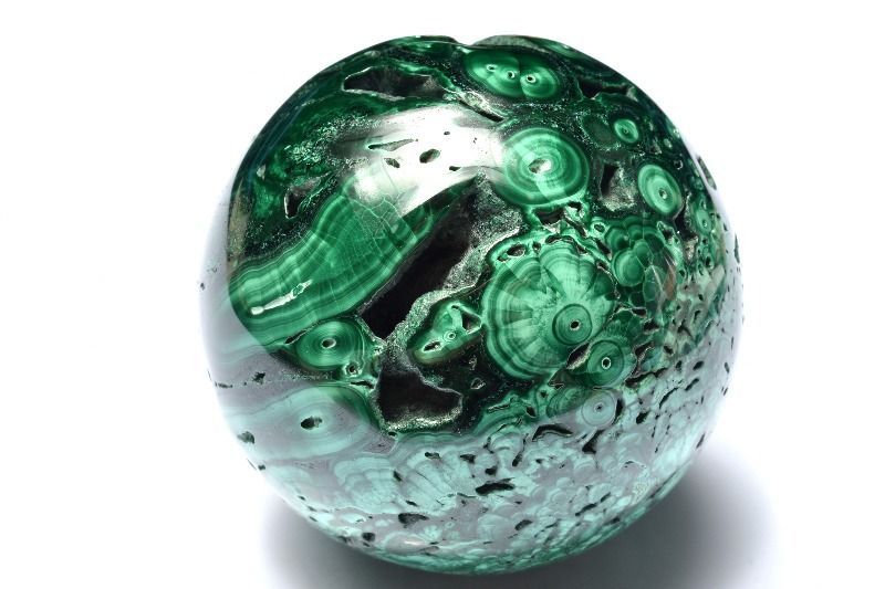 1点物】高発色◇魔除け マラカイト(孔雀石) 53mm 丸玉(台座付き