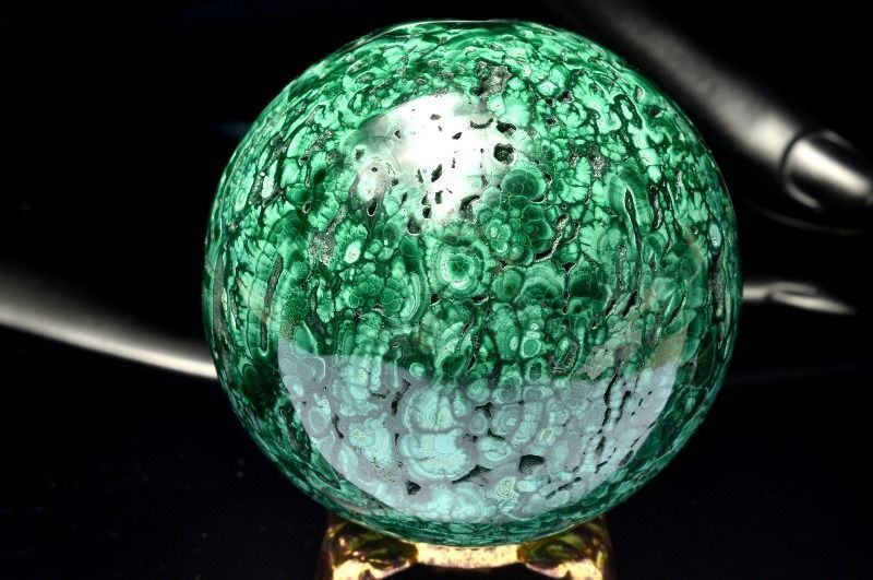 1点物】高発色◇魔除け マラカイト(孔雀石) 53mm 丸玉(台座付き