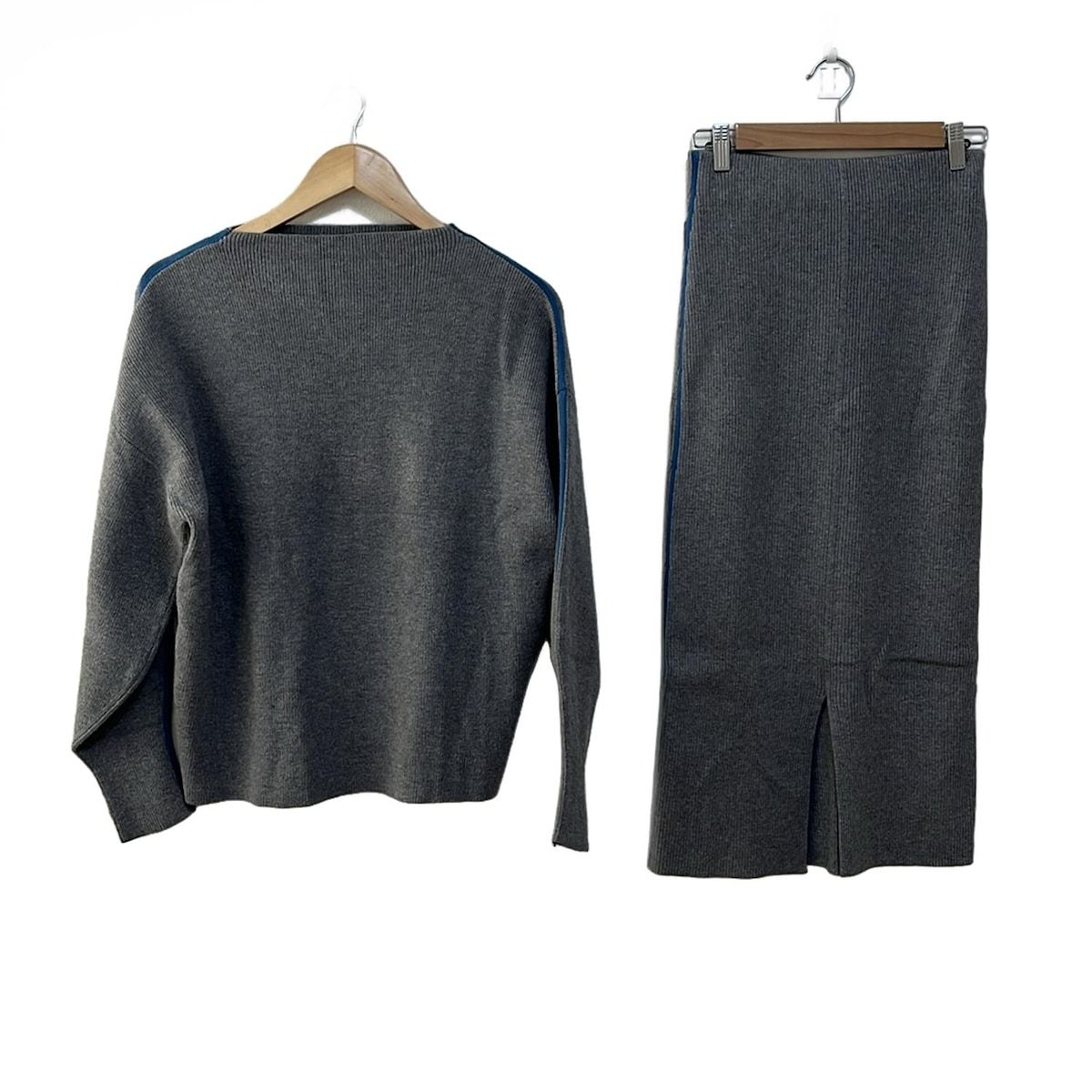 Mila Owen ミラオーウェン スカートセットアップ レディース グレー ブルーグレー ニット ウエストゴム