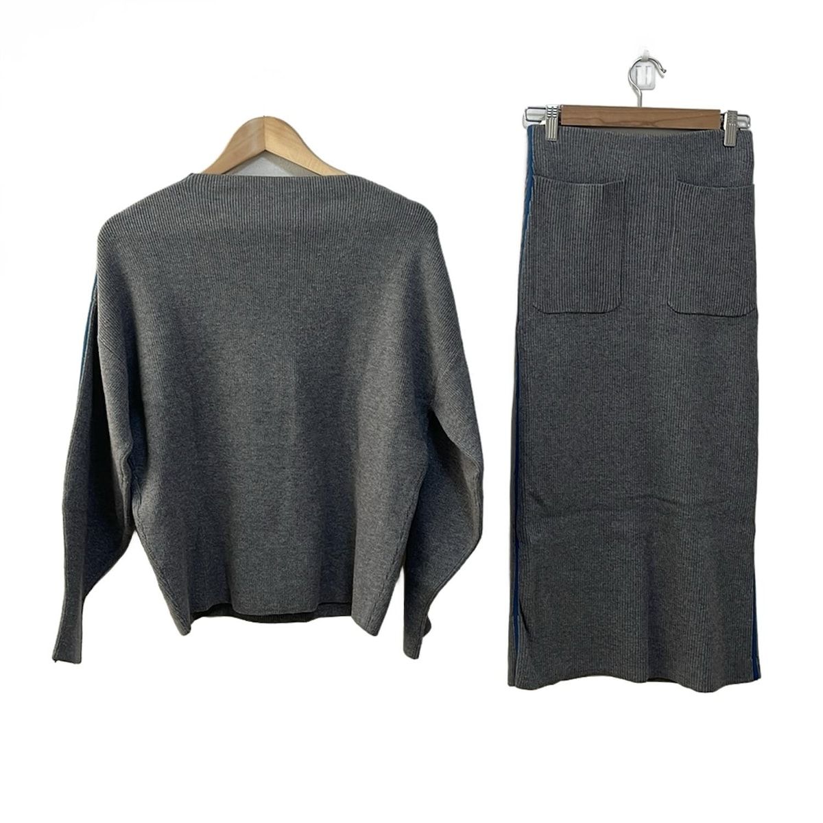 Mila Owen ミラオーウェン スカートセットアップ レディース - グレー×ブルーグレー ニット ウエストゴム