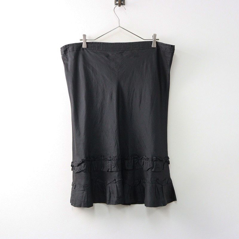 USA製 ドーサ dosa シルクサテン フリル付き スカート 3 ブラック┃黒