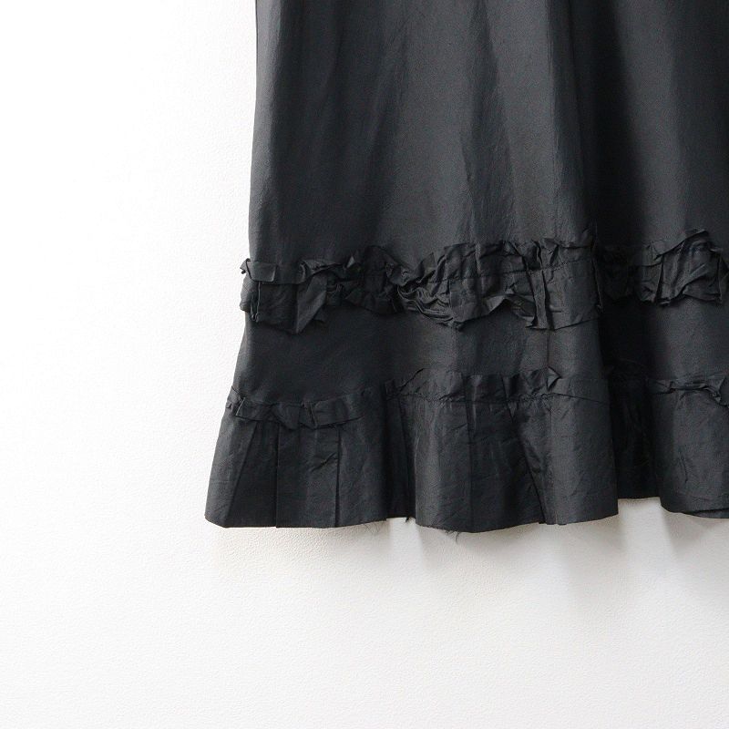 USA製 ドーサ dosa シルクサテン フリル付き スカート 3 ブラック┃黒