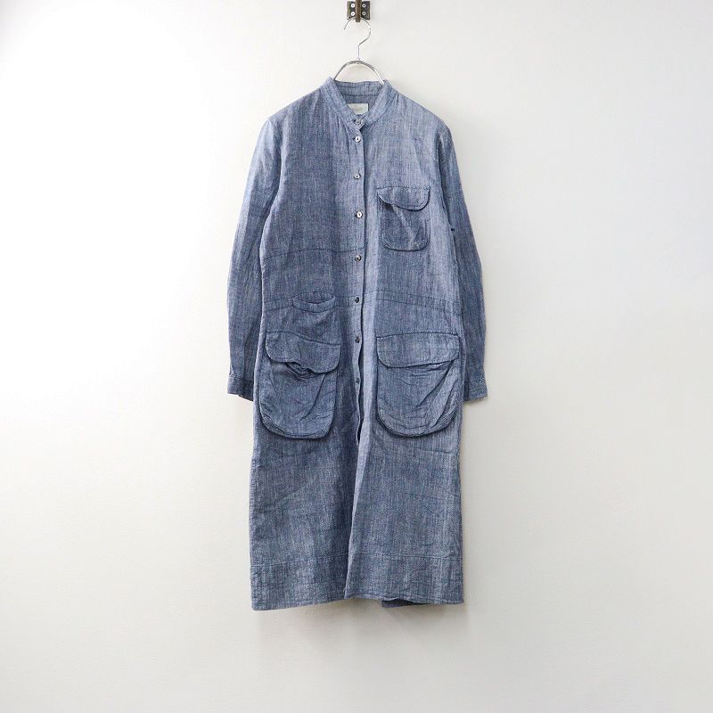 ドーサ dosa オーガニックカディコットン バンド シャツワンピース フラップポケット付き ネイビー┃インディゴ