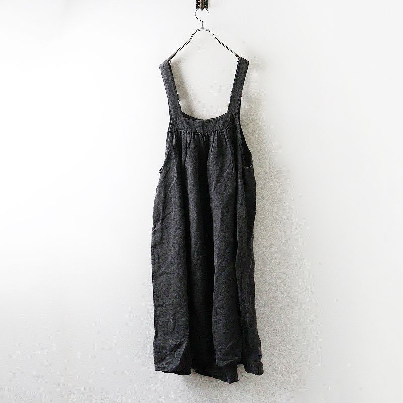 ジョワドヴィーヴル joie de vivre リネン製品染めギャザーサロペットドレス F ダークグレー ジャンパースカート フ