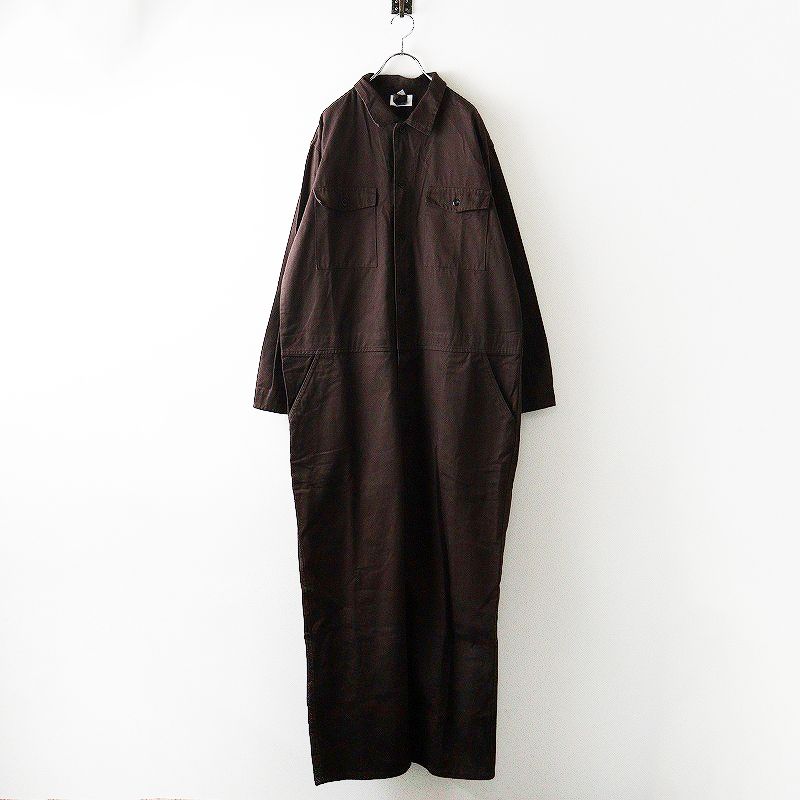 ヤーモ yarmo Boiler Suit ボイラースーツ L ブラウン コットン つなぎ オールインワン ワイド
